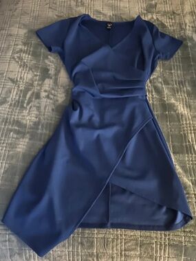 Windsor Royal Blue Faux-Wrap Short Sleeve Dress